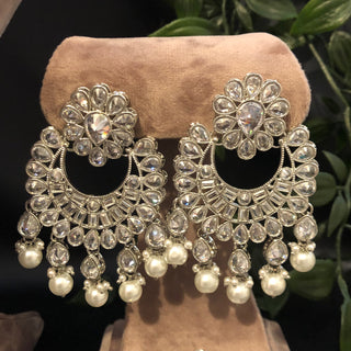 Pearly Antique Silver Necklace Set (Necklace Earrings Tikka) - Silver - Necklace Set