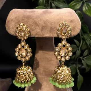 Pearly Antique Gold Necklace Set (Necklace Earrings Tikka) - Gold / Mint - Necklace Set