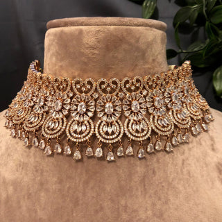 American Diamond Style Necklace Set - Rose Gold - Necklace Set