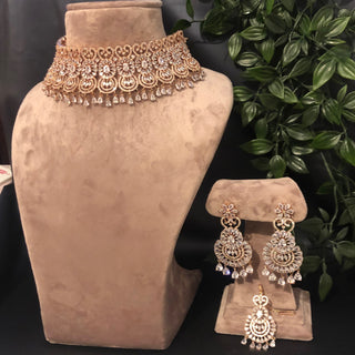 American Diamond Style Necklace Set - Rose Gold - Necklace Set
