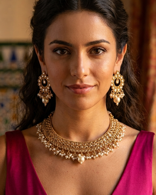 Elegant Necklace Set with Statement Earrings & Tikka