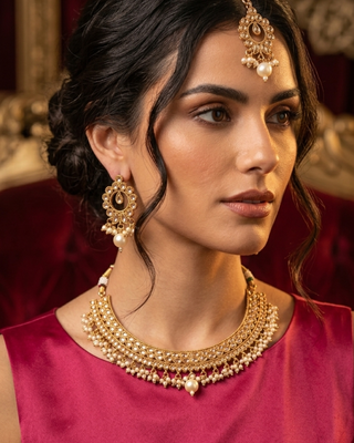 Elegant Necklace Set with Statement Earrings & Tikka