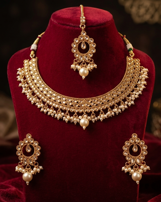 Elegant Necklace Set with Statement Earrings & Tikka