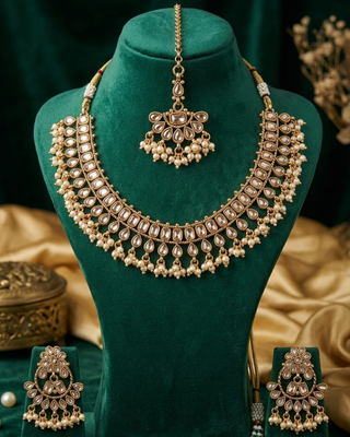 Elegant Necklace Set with Statement Earrings & Tikka