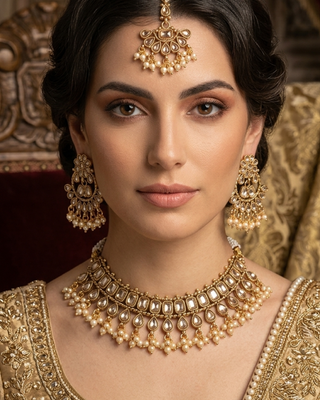 Elegant Necklace Set with Statement Earrings & Tikka