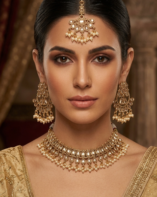 Elegant Necklace Set with Statement Earrings & Tikka