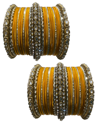The Maharani Yellow Bangle Set with Stone Detailing for Both Hands (Size 2.10)