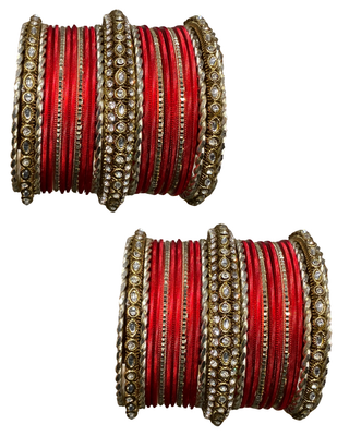The Maharani Red Bangle Set with Stone Detailing for Both Hands (Size 2.10)