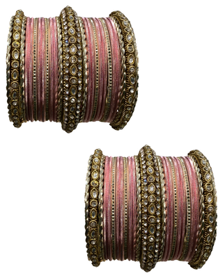 The Maharani Pink Bangle Set with Stone Detailing for Both Hands (Size 2.10)