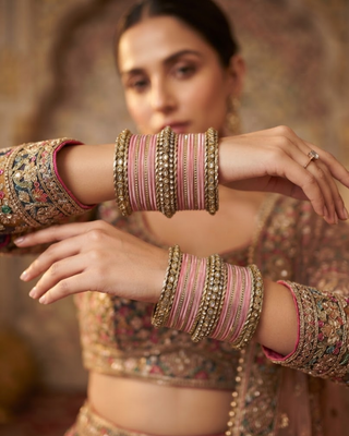 The Maharani Pink Bangle Set with Stone Detailing for Both Hands (Size 2.10)