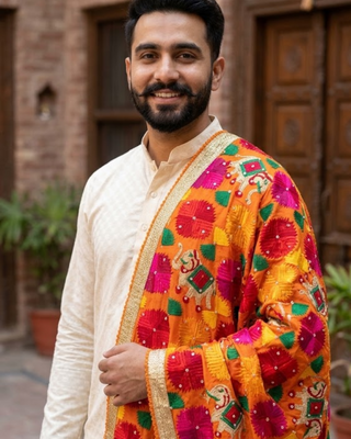 The Rajwadi Hathi Phulkari Dupatta