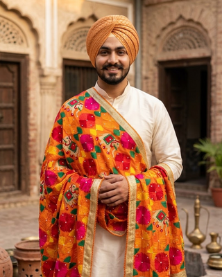 The Rajwadi Hathi Phulkari Dupatta