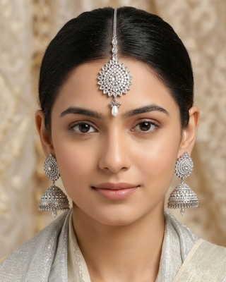 Antique Silver Earring & Tikka Set
