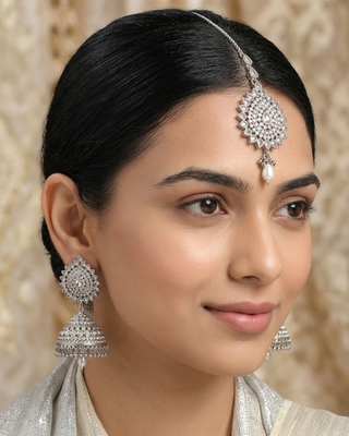 Antique Silver Earring & Tikka Set
