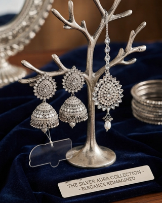 Antique Silver Earring & Tikka Set