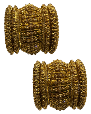 Antique Gold-Tone Bangle Set with Floral Stone Detailing for Both Hands (Size 2.6) (Copy)