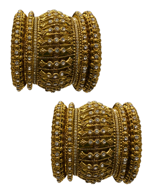 Antique Gold-Tone Bangle Set with Stone Detailing for Both Hands (Size 2.6)