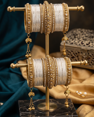 The Maharani Jasmine Bangle Set with Stone Detailing for Both Hands (Size 2.4)