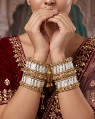The Maharani Jasmine Bangle Set with Stone Detailing for Both Hands (Size 2.4)
