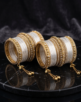 The Maharani Jasmine Bangle Set with Stone Detailing for Both Hands (Size 2.4)