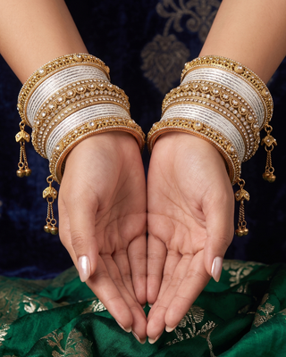 The Maharani Jasmine Bangle Set with Stone Detailing for Both Hands (Size 2.4)