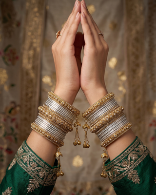 The Maharani Jasmine Bangle Set with Stone Detailing for Both Hands (Size 2.4)