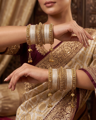 The Maharani Jasmine Bangle Set with Stone Detailing for Both Hands (Size 2.4)