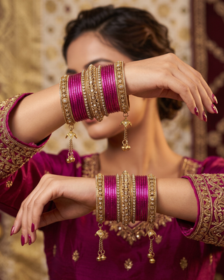The Maharani Rose Bangle Set with Stone Detailing for Both Hands (Size 2.4)