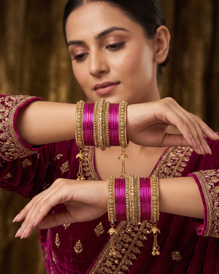 The Maharani Rose Bangle Set with Stone Detailing for Both Hands (Size 2.4)