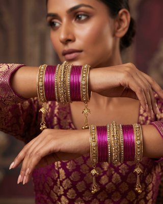 The Maharani Rose Bangle Set with Stone Detailing for Both Hands (Size 2.4)