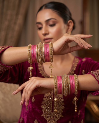 The Maharani Rose Bangle Set with Stone Detailing for Both Hands (Size 2.4)