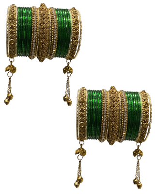 The Maharani Emerald Bangle Set with Stone Detailing for Both Hands (Size 2.4)