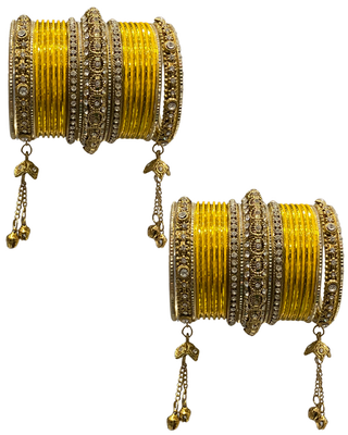 The Maharani Yellow Bangle Set with Stone Detailing for Both Hands (Size 2.4)