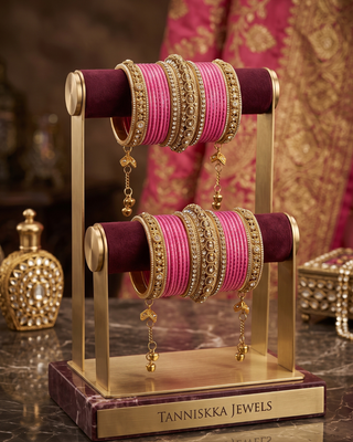 The Maharani Rose Bangle Set with Stone Detailing for Both Hands (Size 2.6)