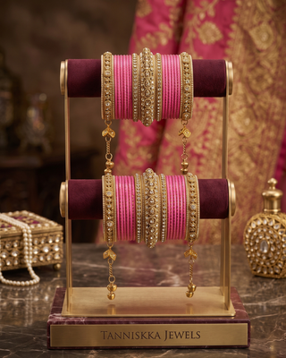 The Maharani Rose Bangle Set with Stone Detailing for Both Hands (Size 2.6)