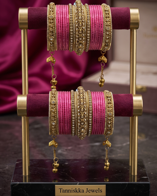 The Maharani Rose Bangle Set with Stone Detailing for Both Hands (Size 2.6)