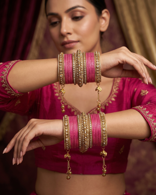The Maharani Rose Bangle Set with Stone Detailing for Both Hands (Size 2.6)