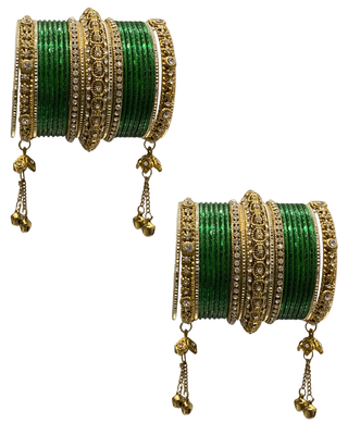 The Maharani Emerald Bangle Set with Stone Detailing for Both Hands (Size 2.6)
