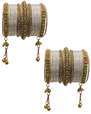 The Maharani Jasmine White Bangle Set with Stone Detailing for Both Hands (Size 2.6)