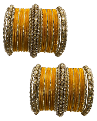 The Maharani Yellow Bangle Set with Stone Detailing for Both Hands (Size 2.4)