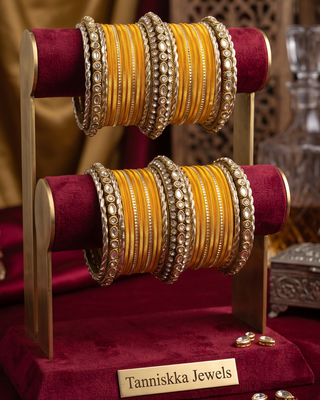 The Maharani Yellow Bangle Set with Stone Detailing for Both Hands (Size 2.4)