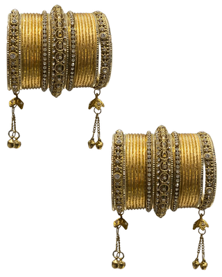 The Maharani Golden Bangle Set with Stone Detailing for Both Hands (Size 2.6)