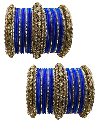 The Maharani Royal Blue Bangle Set with Stone Detailing for Both Hands (Size 2.4)
