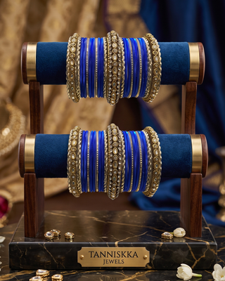The Maharani Royal Blue Bangle Set with Stone Detailing for Both Hands (Size 2.4)