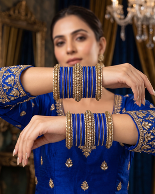 The Maharani Royal Blue Bangle Set with Stone Detailing for Both Hands (Size 2.4)