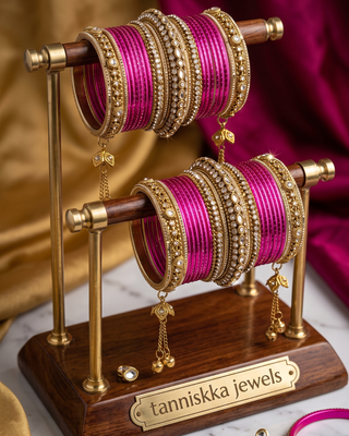 The Maharani Rose Bangle Set with Stone Detailing for Both Hands (Size 2.6)