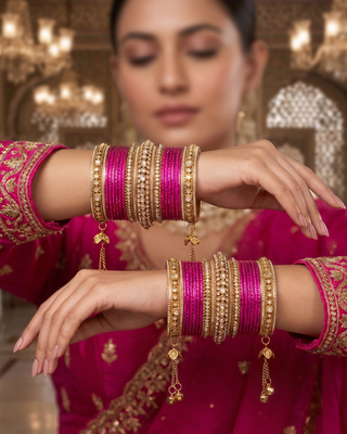 The Maharani Rose Bangle Set with Stone Detailing for Both Hands (Size 2.6)