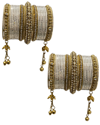 The Maharani Jasmine White Bangle Set with Stone Detailing for Both Hands (Size 2.6)