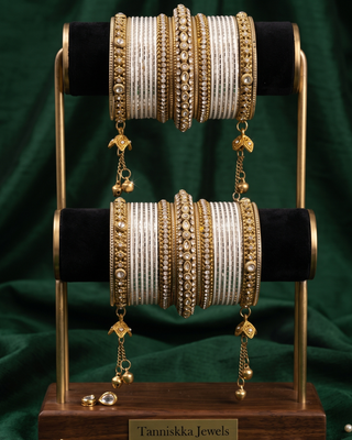 The Maharani Jasmine White Bangle Set with Stone Detailing for Both Hands (Size 2.6)