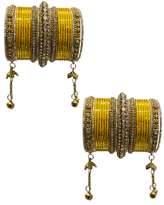 The Maharani Yellow Bangle Set with Stone Detailing for Both Hands (Size 2.6)